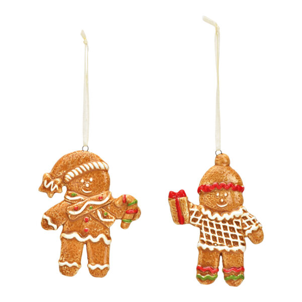 Figura de jengibre para colgar en porcelana marrón, doble capa, (ancho/alto/profundidad) 7x10x1cm