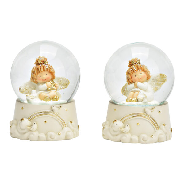 Bola de nieve con forma de ángel de poli oro, blanco, 2 surtido, (ancho/alto/profundidad) 6 x 9 x 6 cm