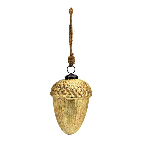 Para colgar navideña bellota de cristal dorada (An./Al./Pr.) 6x10x6cm