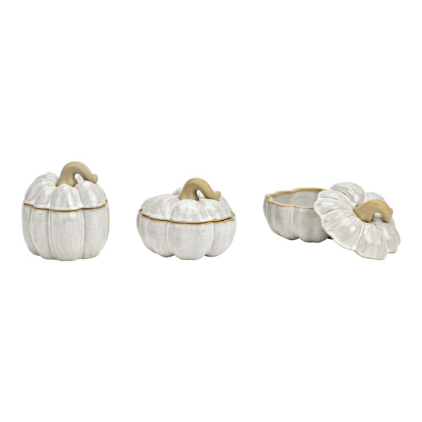 Caja de cerámica con forma de calabaza, blanca, 2 compartimentos, (ancho/alto/profundidad) 13 x 14 x 13 cm