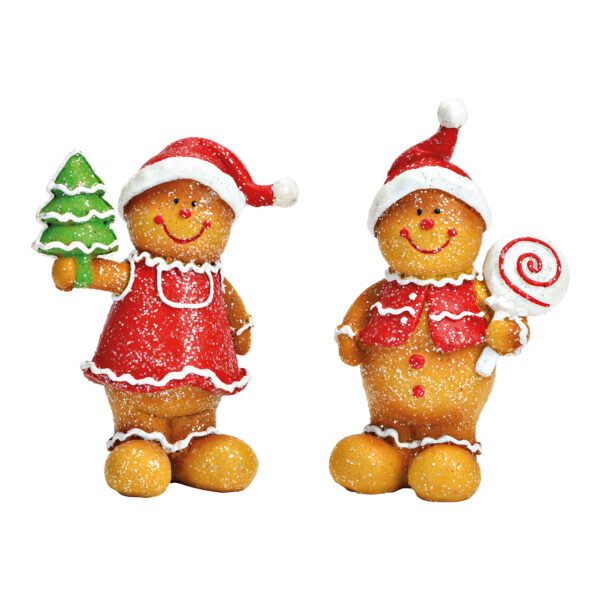 Figura de pan de jengibre hecha de poli marrón de 2 surtido, (An/Al/Pr) 7x12x5cm