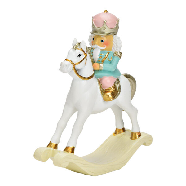 Caballo balancín con cascanueces de poli blanco (An./Al./Pr.) 12x15x4cm