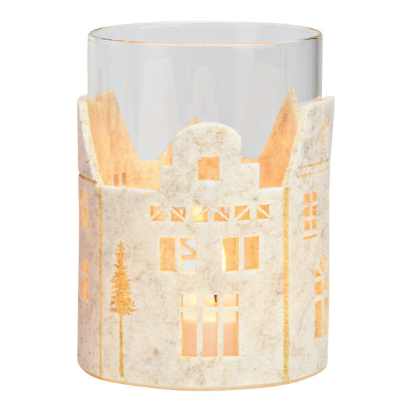 Farol decorativo para casa de cristal, fieltro blanco natural (An./Al./Pr.) 9x13x9cm