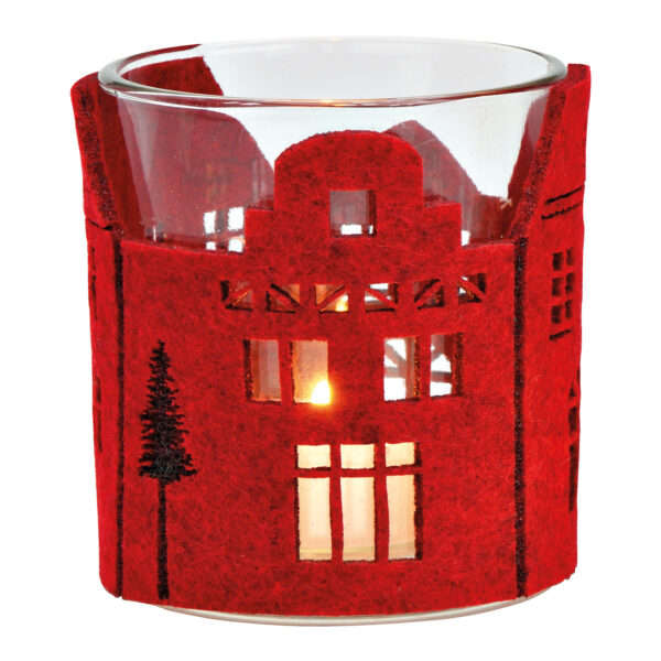 Faro de viento decorativo para casa de cristal, fieltro rojo (ancho x alto x profundidad) 7 x 8 x 7 cm
