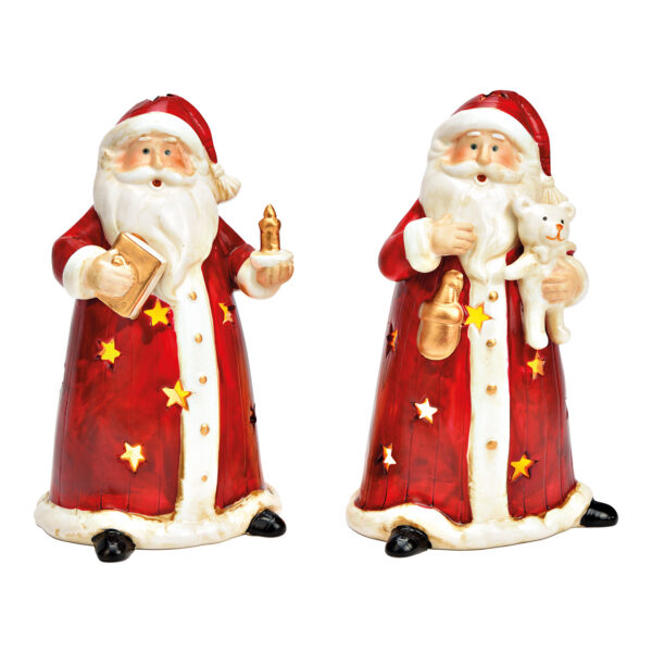 Farol de Papá Noel con osito de peluche, libro y vela de porcelana roja, 2 compartimentos, (ancho/alto/profundidad) 10 x 17 x 9 cm