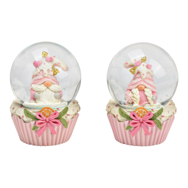 Bola de nieve con forma de gnomo de poli/vidrio, color rosa, 2 surtido, (ancho/alto/profundidad) 6 x 9 x 7 cm