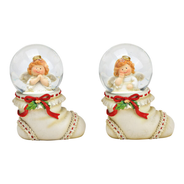 Bola de nieve con forma de ángel, motivo navideño, de poli/vidrio, color blanco, 2 unidades, (ancho/alto/profundidad) 6 x 8 x 4 cm