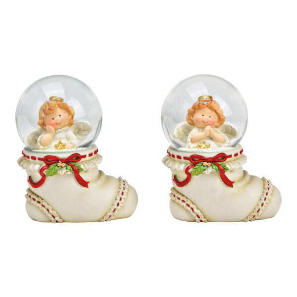 Bola de nieve con forma de ángel, motivo navideño, de poli/vidrio, color blanco, 2 unidades, (ancho/alto/profundidad) 9 x 11 x 7 cm