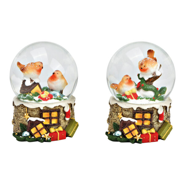 Bola de nieve con forma de pájaro, motivo navideño, de poli/vidrio, de colores, doble pliegue, (ancho/alto/profundidad) 6 x 9 x 7 cm