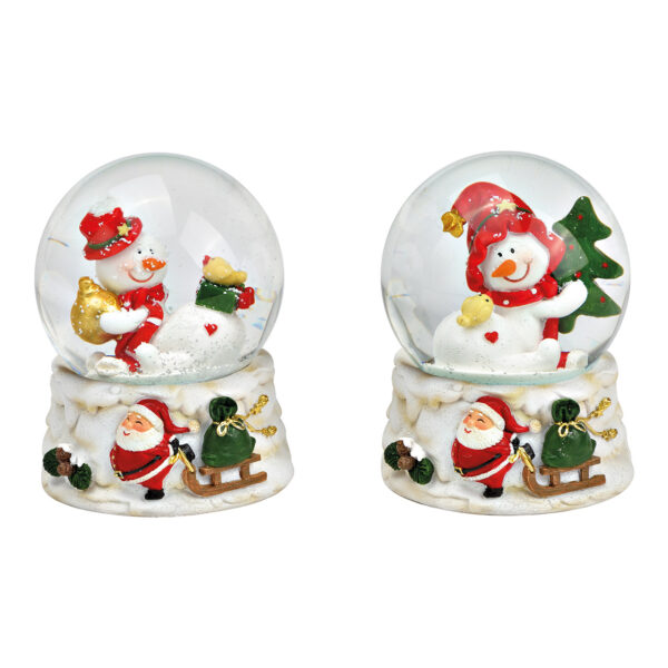 Bola de nieve con forma de muñeco de nieve, motivo navideño, de poli/vidrio, de colores, 2 surtido, (an./al./pr.) 7 x 9 x 7 cm