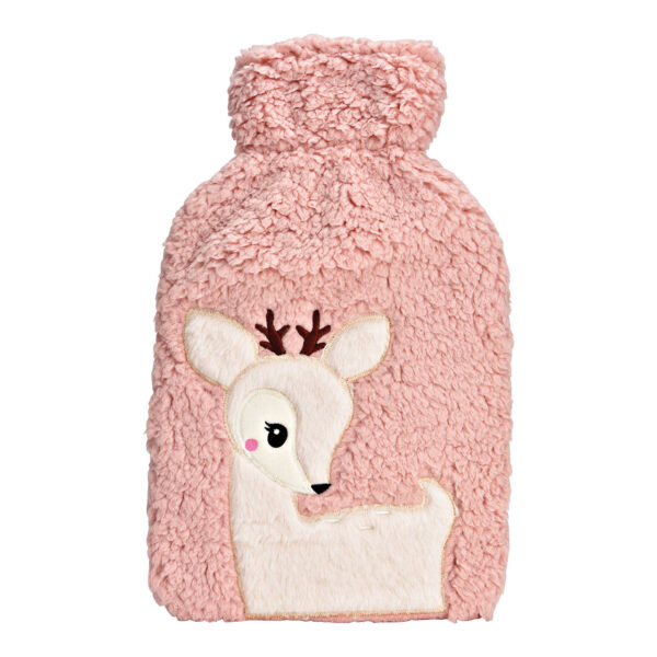 Bolsa de agua caliente con funda de peluche de cervatillo de 1,7 l fabricada en plástico rosa/rosa (An/Al/Pr) 21 x 34 x 4 cm