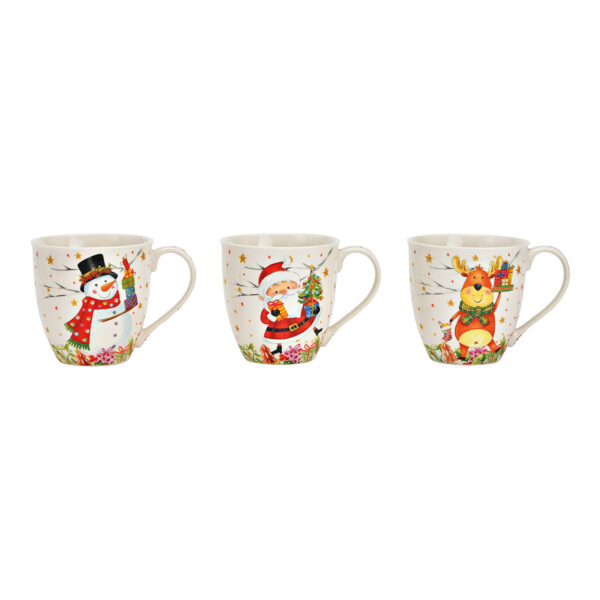 Taza gigante Papá Noel, muñeco de nieve y reno de porcelana de colores, 3 compartimentos, (ancho/alto/profundidad) 15 x 11 x 10 cm, 590 ml