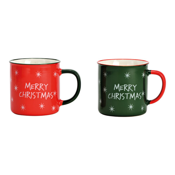 Taza gigante Merry Christmas de cerámica verde, roja, 2 compartimentos, (ancho/alto/profundidad) 13 x 10 x 10 cm, 540 ml