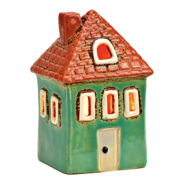 Farol de cerámica de colores (ancho, alto y profundidad) 8 x 12 x 7 cm