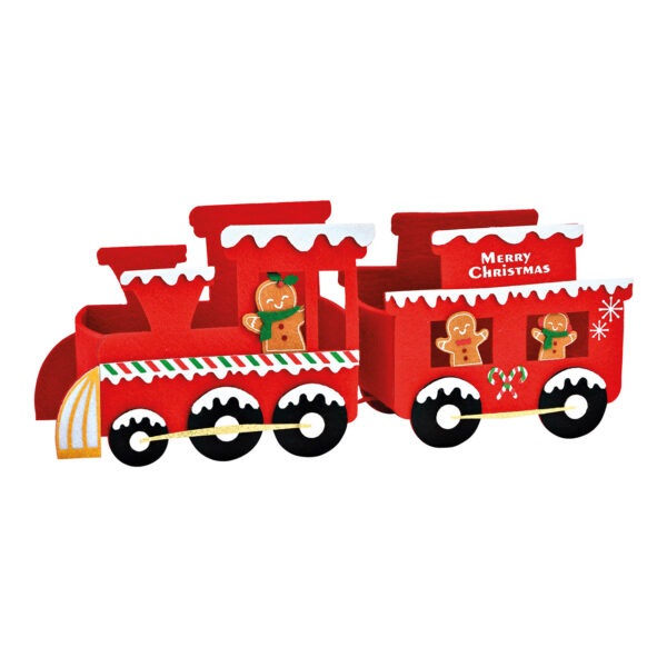 Cesta de fieltro, tren navideño de poliéster rojo (An./Al./Pr.) 32x13x8cm