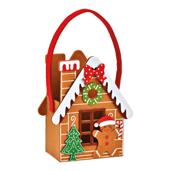 Cesta de fieltro, casa de jengibre de poliéster marrón (An./Al./Pr.) 12x15x7cm