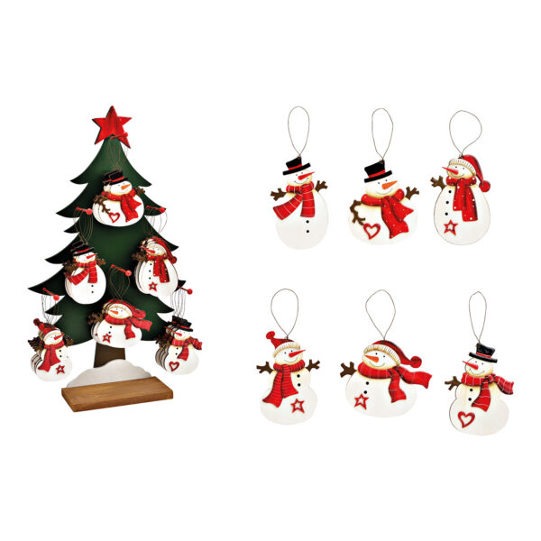 Para colgar navideña muñeco de nieve 10x11x0,5cm sobre soporte para árbol 34x59x12cm de madera colorido 6 surtido