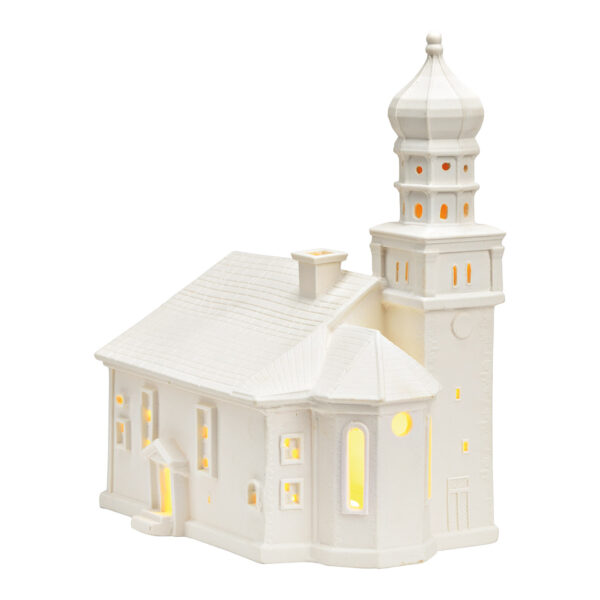 Faro de la iglesia Wasserburg de porcelana blanca (ancho x alto x fondo) 16 x 24 x 19 cm