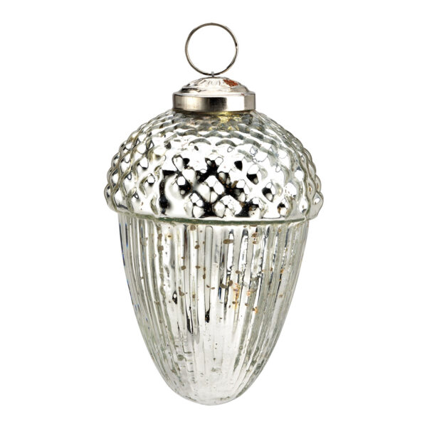 Para colgar navideña con forma de bellota de cristal color plata (An./Al./Pr.) 8x12x8cm