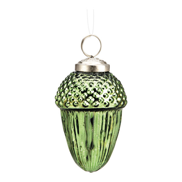Para colgar navideña con forma de bellota de cristal verde (ancho x alto x profundidad) 6 x 9 x 6 cm