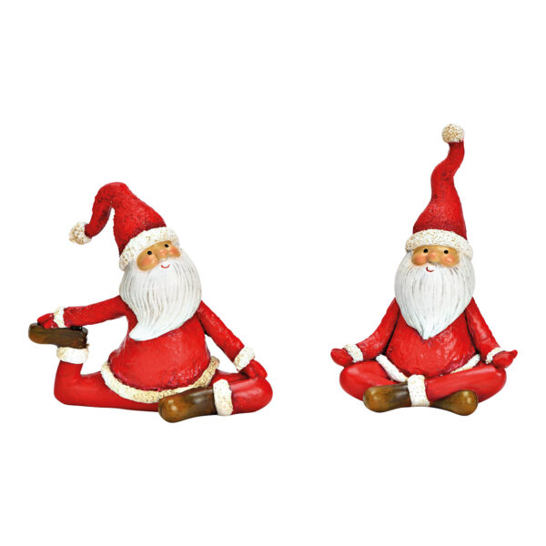 Papá Noel de yoga fabricado en poliéster rojo, doble pliegue, (An./Al./Pr.) 12 x 10 x 5 cm, 9 x 13 x 5 cm