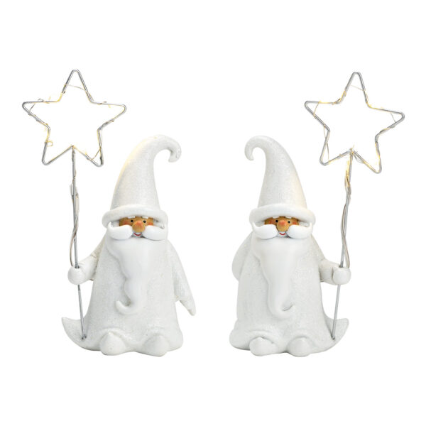 Papá Noel con 4 estrellas LED de metal de policarbonato blanco, 2 surtido, (ancho/alto/profundidad) 7 x 17 x 5 cm, 2 LR44 no incluidas