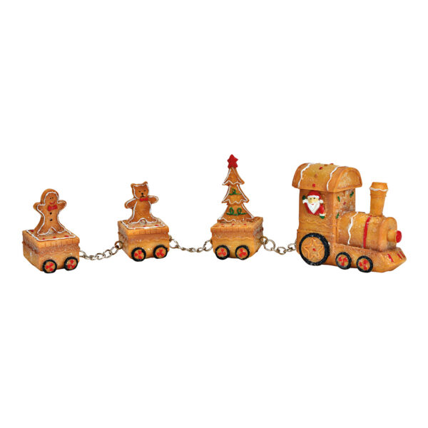 Tren navideño con aspecto de pan de jengibre fabricado en poli marrón (ancho/alto/profundidad) 24 x 6 x 3 cm