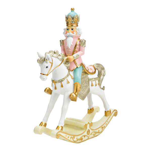 Caballo balancín con Papá Noel de poli blanco, rosa (An./Al./Pr.) 22x29x8cm