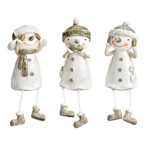 Taburete con borde de muñeco de nieve con gorro de poliéster blanco, 3 compartimentos, (ancho/alto/profundidad) 7 x 10 x 6 cm