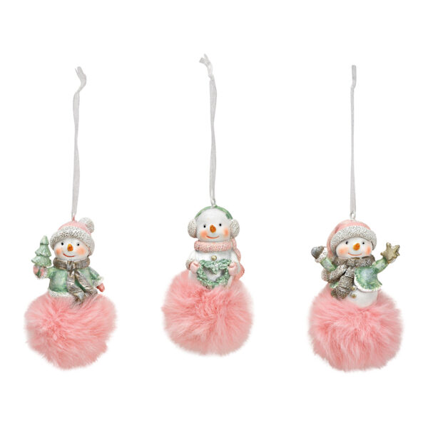 Para colgar muñeco de nieve de poly menta, rosa, 3 surtido, (An./Al./Pr.) 4x9x5cm