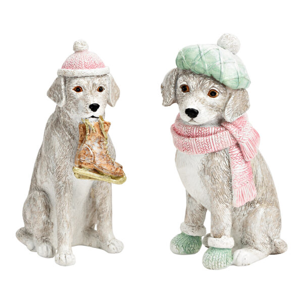 Perro de invierno de poliéster rosa, 2 surtido, (ancho/alto/profundidad) 6 x 15 x 10 cm