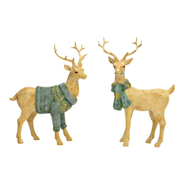 Ciervo con jersey, bufanda de poliéster verde doble pliegue, (An./Al./Pr.) 16x26x6cm