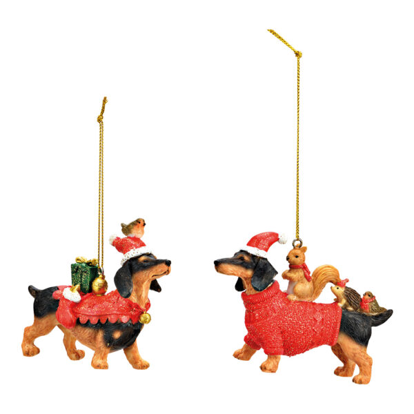 Perro salchicha de poliéster rojo, 2 surtido, (ancho/alto/profundidad) 10 x 8 x 3 cm