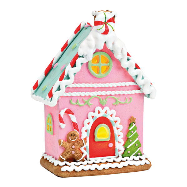 Casita de jengibre con LED, exclusiva 2xAAA de poly rosa (An./Al./Pr.) 11x16x6cm