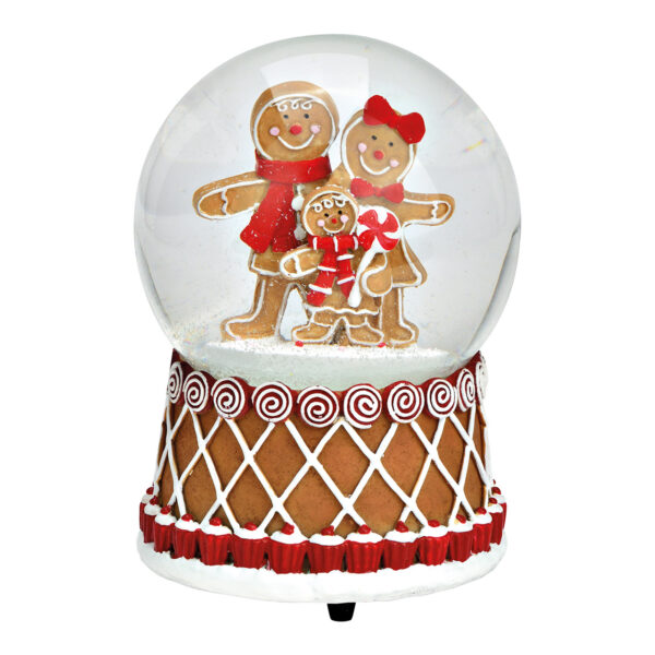 Figura de jengibre con forma de bola de nieve y reloj musical, familia de poli, cristal marrón (an./al./pr.) 11 x 16 x 11 cm