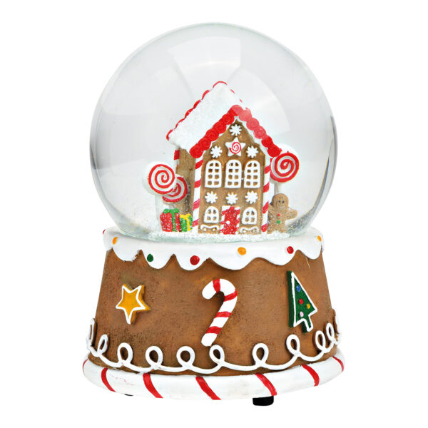 Reloj musical/bola de nieve con forma de casa de jengibre de poliéster marrón (ancho, alto y profundidad) 10 x 15 x 10 cm