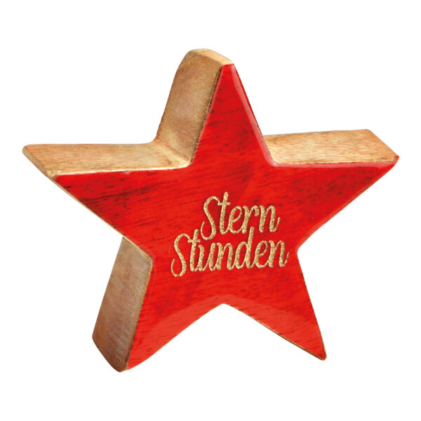 Estrella, Sternstunden de madera de mango roja (an./al./pr.) 9x10x4cm