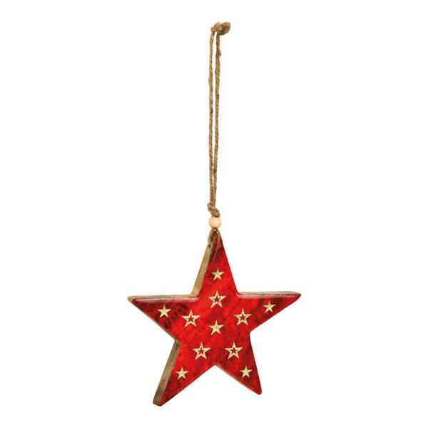 Para colgar estrella de madera de mango roja (An./Al./Pr.) 15x14x2cm
