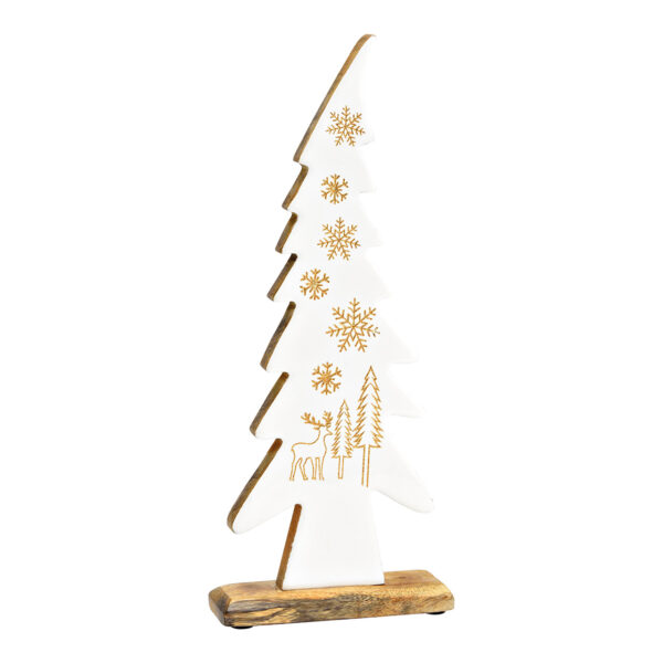 Soporte para árbol de Navidad Escena invernal de madera de mango blanco (An./Al./Pr.) 15x37x5cm