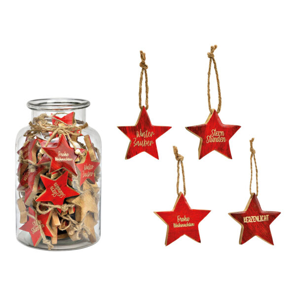 Para colgar estrella con letras de madera de mango roja cuádruple, (An./Al./Pr.) 8x8x1cm