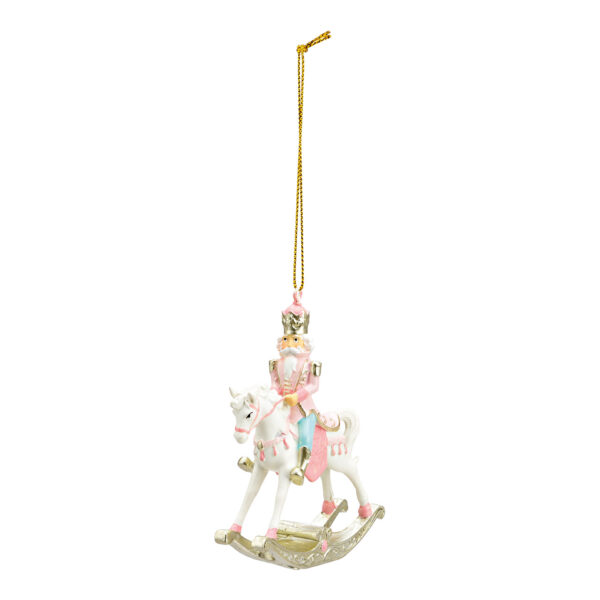 Caballo balancín colgante con cascanueces de poliéster menta, rosa (An./Al./Pr.) 7x10x3cm
