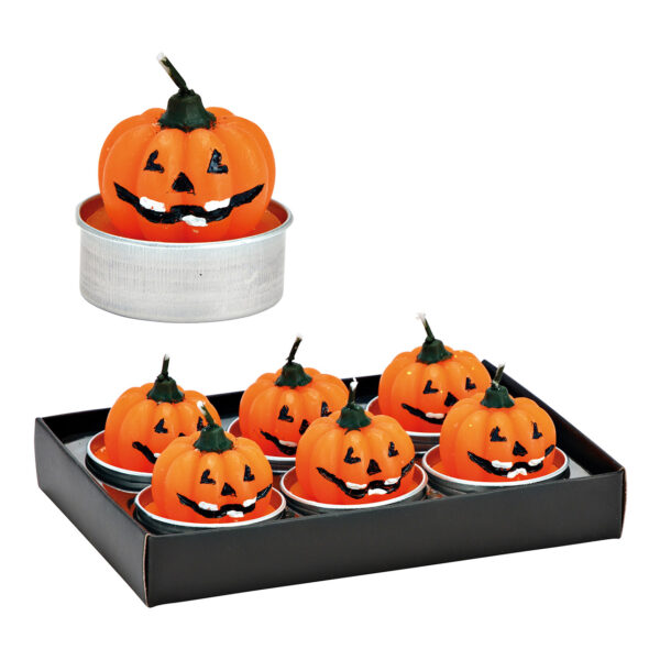 Juego de velas de té con forma de calabaza, 6 unidades, de cera de color naranja (ancho/alto/profundidad) 4 x 4 x 4 cm