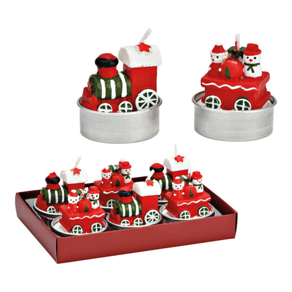 Juego de velas de té Tren navideño de 6 piezas, hecho de cera roja (An./Al./Pr.) 4x4x4cm