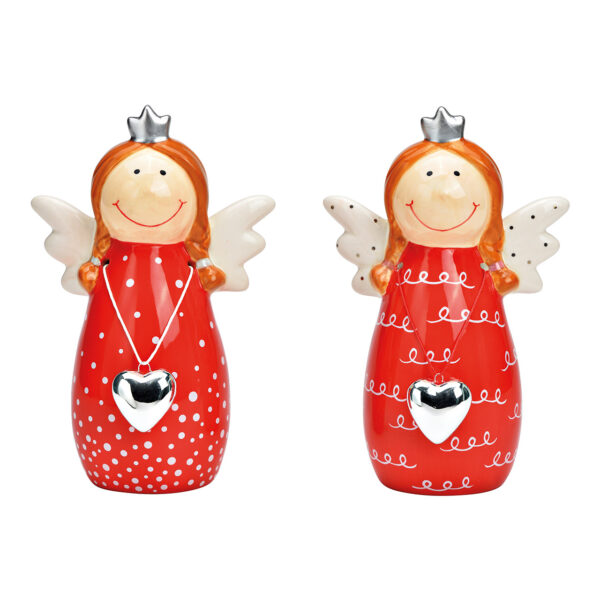 Ángel de cerámica rojo, 2 surtido, (An./Al./Pr.) 13 x 20 x 8 cm