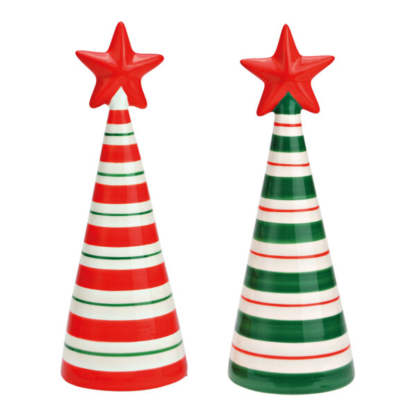 Árbol de Navidad de cerámica verde, rojo, 2 piezas, (ancho/alto/profundidad) 10 x 26 x 10 cm