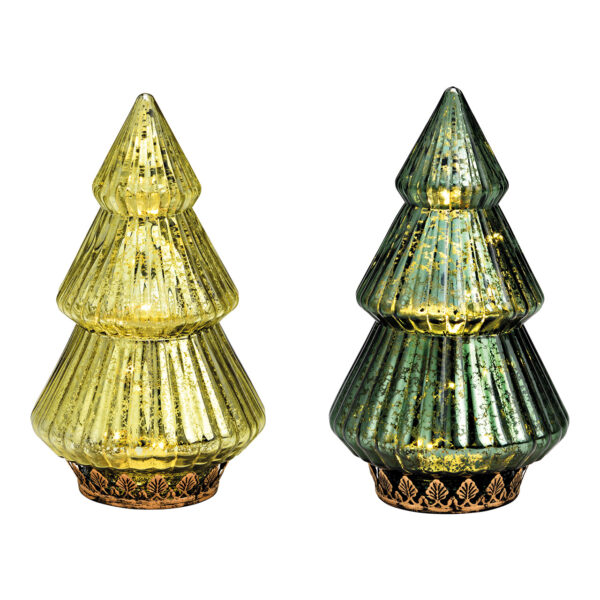 Árbol de Navidad con LED, funcionamiento a pilas 2xAAA no incluidas fabricado en cristal verde 2 surtido, (An/Al/Pr) 12x22x12cm