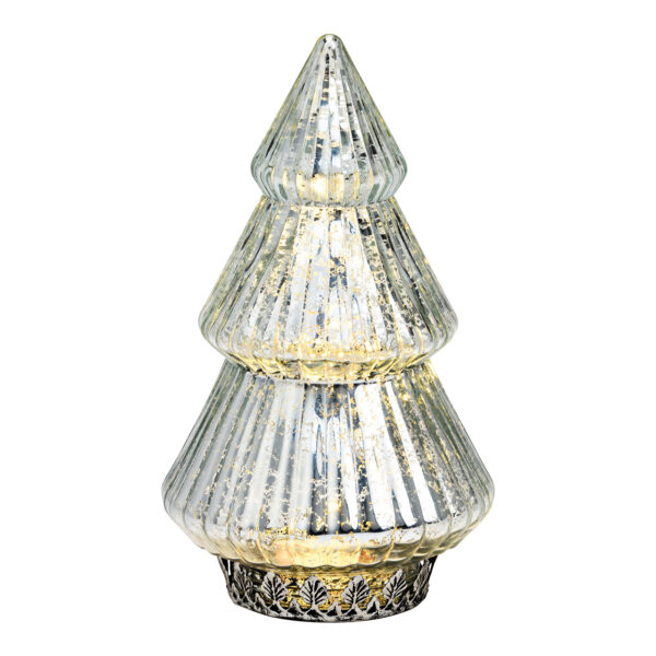 Árbol de Navidad con LED, funcionamiento a pilas 2xAAA no incluidas fabricado en cristal plateado (An./Al./Pr.) 12x22x12cm