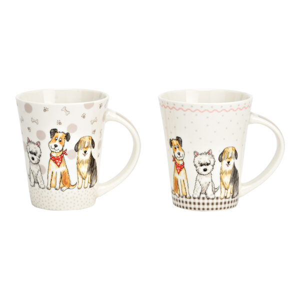 Taza de porcelana blanca con decoración de perro, 2 compartimentos, (ancho/alto/fondo) 13 x 11 x 9 cm, 350 ml
