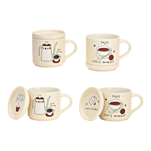 Taza de té con tapa de porcelana blanca, doble pared, (ancho/alto/profundidad) 13 x 9 x 9 cm, 400 ml