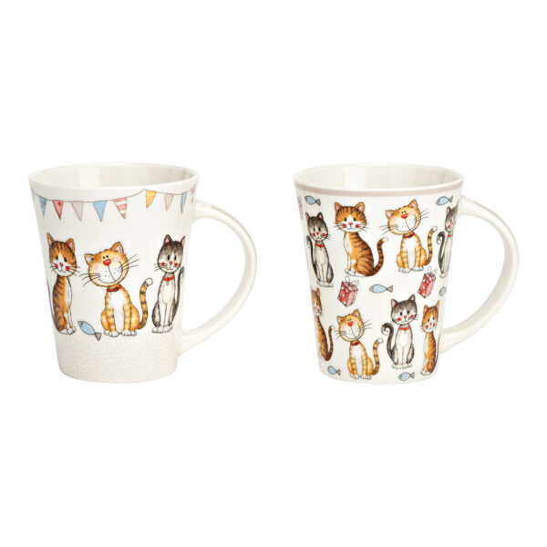 Taza de porcelana blanca con decoración de gato, 2 compartimentos, (ancho/alto/profundidad) 13 x 11 x 9 cm, 350 ml